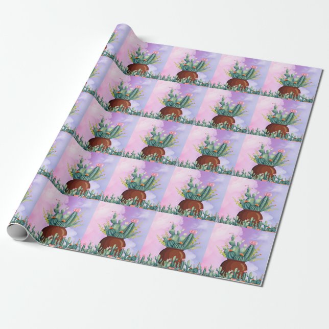 Papel De Presente Cactus Sunrise Wraptor Paper (Desenrolado)