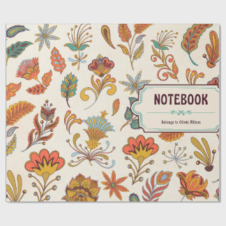 Papel De Presente Caderno com padrão floral ilustrado laranja e bege