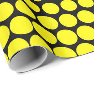 Papel De Presente Cádmio Bolinhas Amarelo Preto Moderno