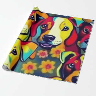 Papel De Presente Cães adoráveis e coloridos cães de estimação