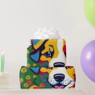 Papel De Presente Cães adoráveis e coloridos cães de estimação