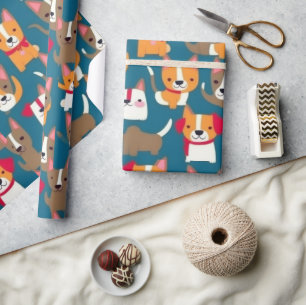 Papel De Presente Cães adoráveis e coloridos cães de estimação