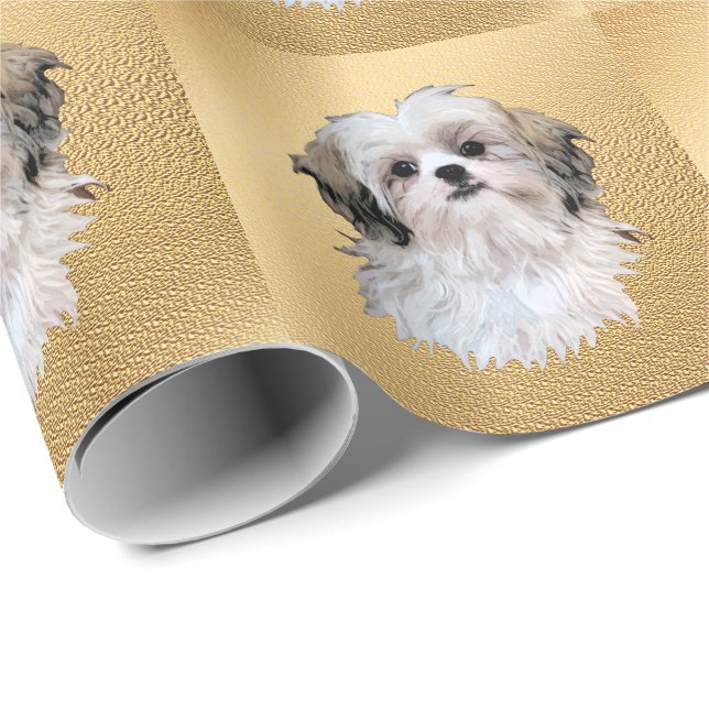 Papel De Presente Cães Artísticos - Shih Tzu (Ponta do rolo)