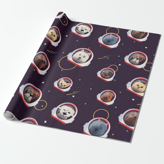 Papel De Presente Cães astronautas (Desenrolado)