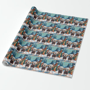 Papel De Presente Cães Bichon Frise Natal Neve Férias