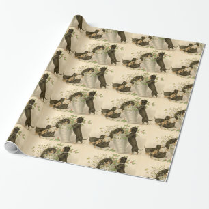 Papel De Presente Cães bonitos do dachshund do Victorian do natal