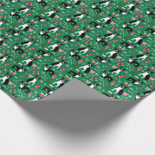 Papel De Presente Cães Boston Terrier Natal Doces de Natal Verde