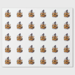 Papel De Presente Cães Chihuahua de Halloween Abóboras Chapéu de Bru