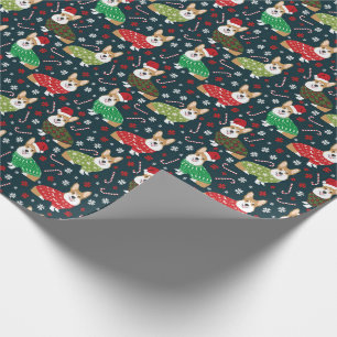 Papel De Presente Cães Corgi em Suéteres de Natal Padrão Festivo