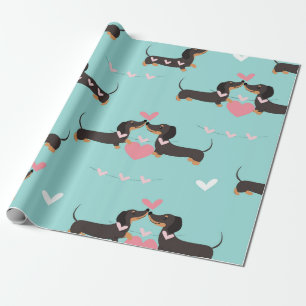 Papel De Presente Cães-dachshund apaixonados e corações, padrão perf