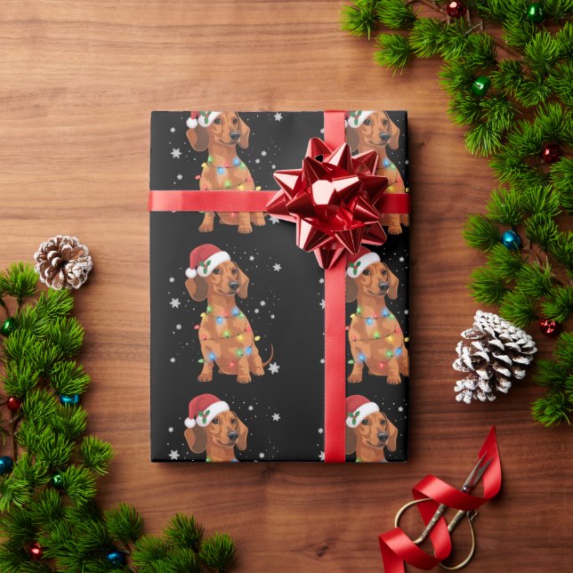 Papel De Presente Cães Dachshund Árvore Natal Pet Cão  (Presente de Natal)