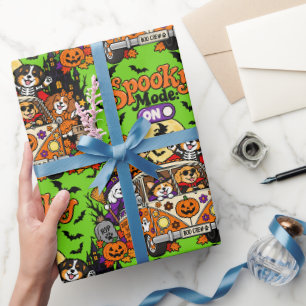 Papel De Presente Cães de Halloween Van Retro Fofo Assustador Grande