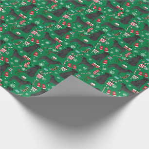 Papel De Presente Cães de Natal Black Labrador Listras Verdes