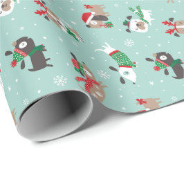 Papel De Presente Cães de natal bonitos com hortelã
