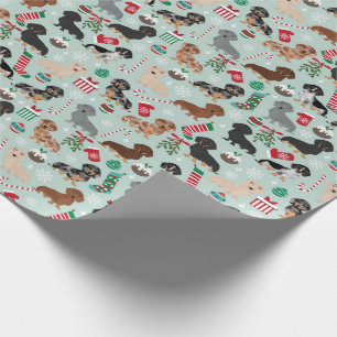 Papel De Presente Cães de Natal Dachshund Listras de Peppermint