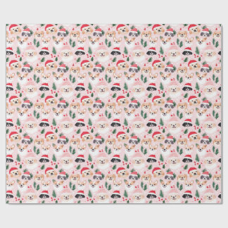 Papel De Presente Cães de Natal Rosa