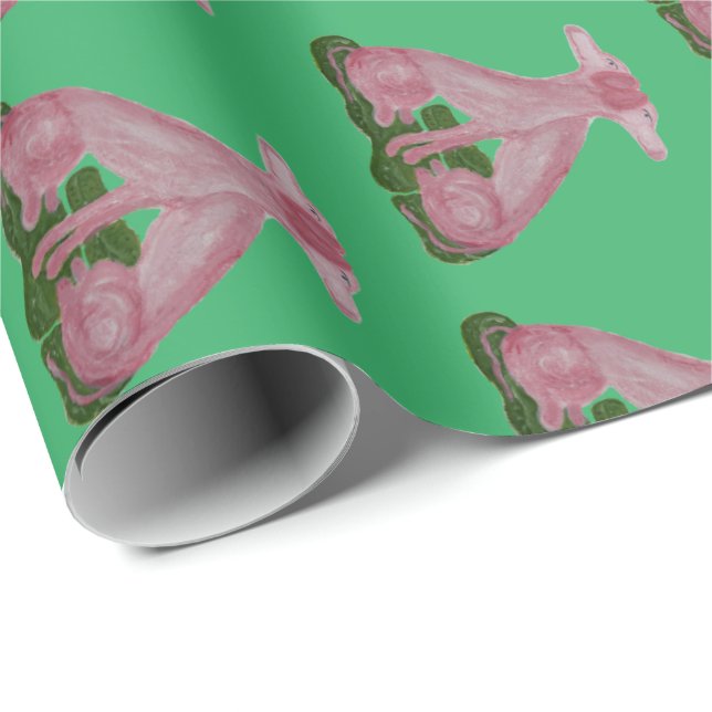 Papel De Presente Cães de Staffordshire cor-de-rosa verde (Ponta do rolo)