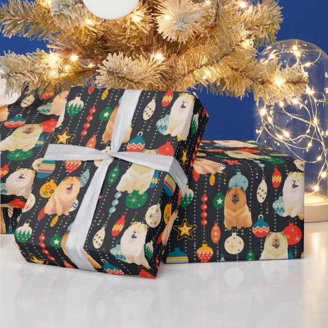 Papel De Presente Cães de tórax vermelhos e cremes (Feriados)