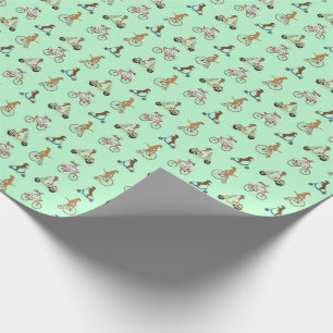 Papel De Presente Cães em Bikes e Patinetes - Verde