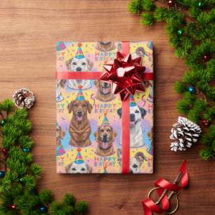 Papel De Presente Cães Feliz Aniversário