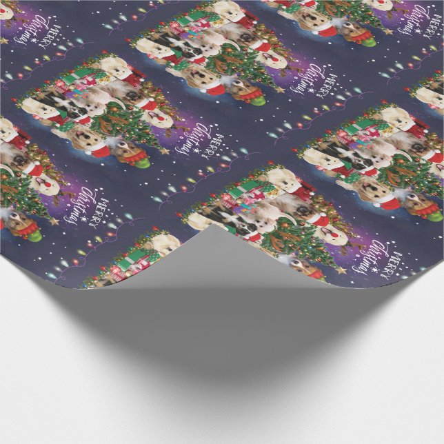 Papel De Presente Cães Feliz Natal Luz (Ponta)