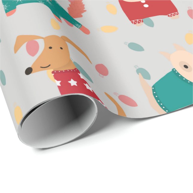 Papel De Presente Cães no padrão da Sweater de Natal (Ponta do rolo)