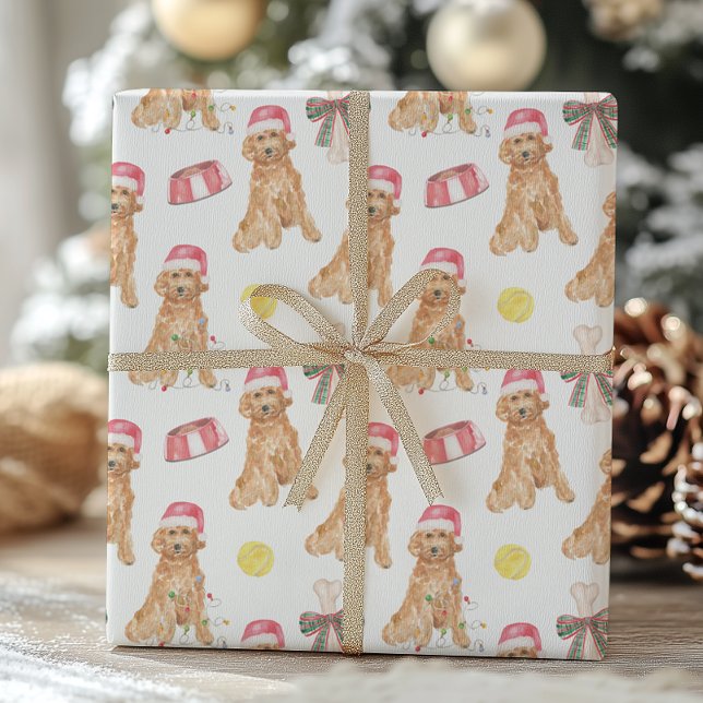 Papel De Presente Cães Papais noeis de Natal com Aquarela (Criador carregado)