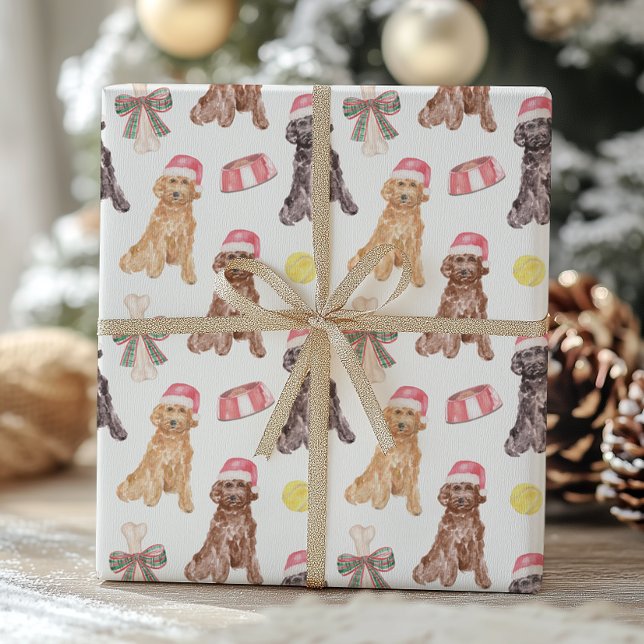 Papel De Presente Cães Papais noeis de Natal com Aquarela (Criador carregado)