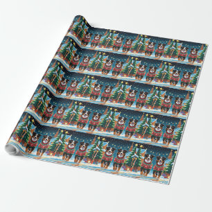 Papel De Presente Cães Pastor Australiano Natal Neve Feriado
