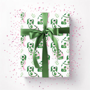 Papel De Presente Cães Swoon Staffordshire Sprig Rosa e Verde