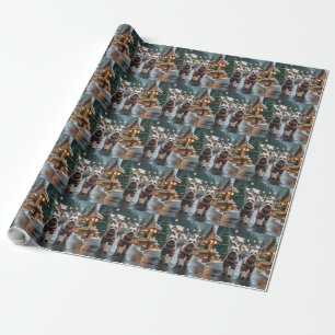 Papel De Presente Cães Terrier Tibetano Natal Neve Festa