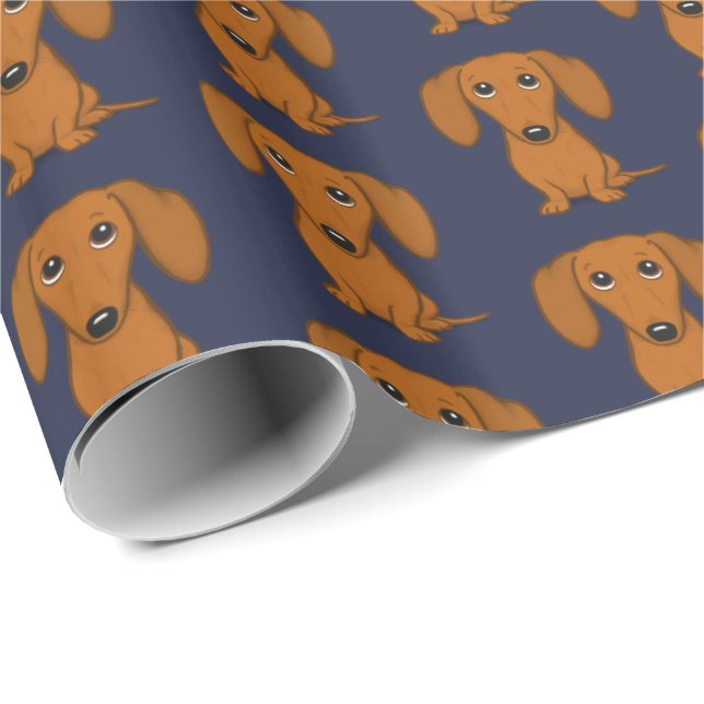 Papel De Presente Cães vermelhos bonitos do Wiener do teste padrão | (Ponta do rolo)