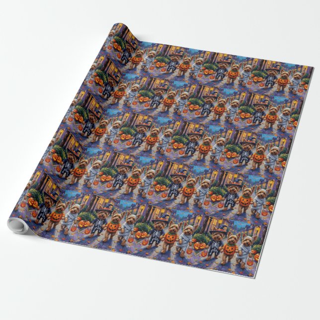 Papel De Presente Cães Yorkshire Terrier com Fantasias de Halloween (Desenrolado)