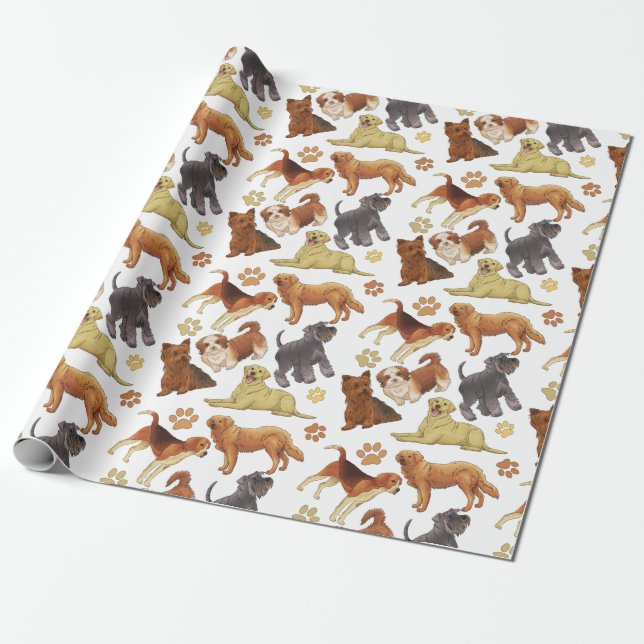 Papel De Presente Cãezinhos cãezinhos com estrutura óssea e patas (Desenrolado)