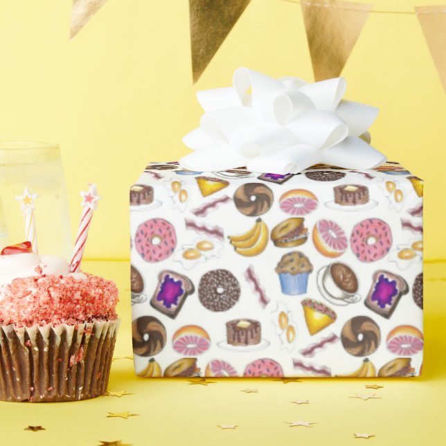 Papel De Presente Café da Manhã Brunch Comida Bagel Rosquinha Ovos d (Festa de aniversário)