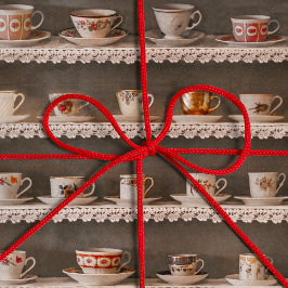 Papel De Presente Café E Copas De Chá Em Uma Prateleira Padrão De Fo