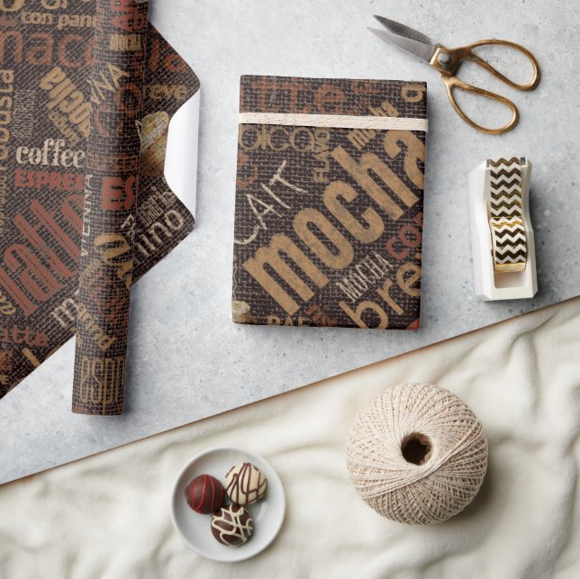 Papel De Presente Café em Burlap Word Cloud ID283 (Artesanato)