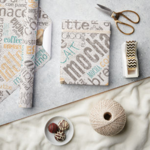 Papel De Presente Café em Burlap Word Cloud Teal ID283