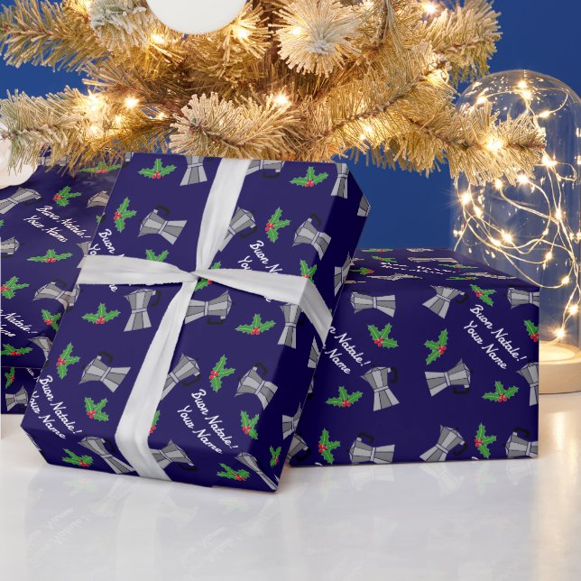 Papel De Presente Café Italiano Moka Pot Buon Natale Natal adorável (Feriados)
