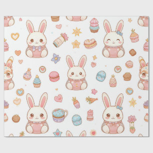 Papel De Presente Café Kawaii Bunny Páscoa Lindos Chibi Coelhinhos