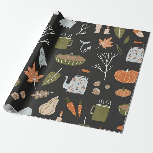 Papel De Presente Cair num padrão sem soldadura com elementos de nat (Desenrolado)