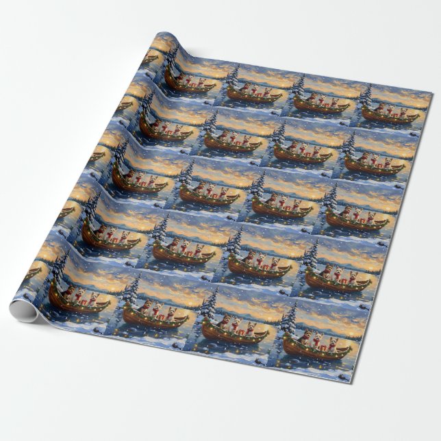 Papel De Presente Cairn Terrier Christmas Boat Holiday (Desenrolado)