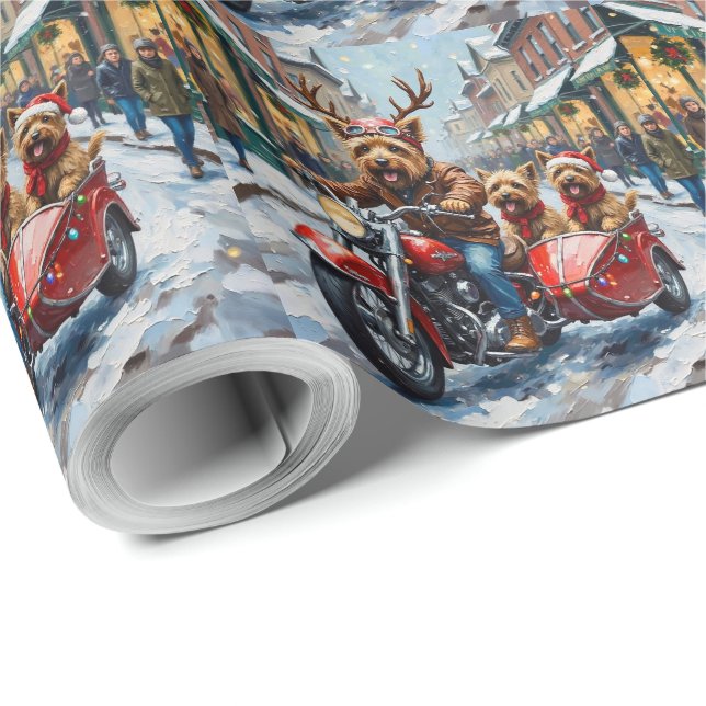 Papel De Presente Cairn Terrier Christmas Motorcycle Parade Holiday (Ponta do rolo)