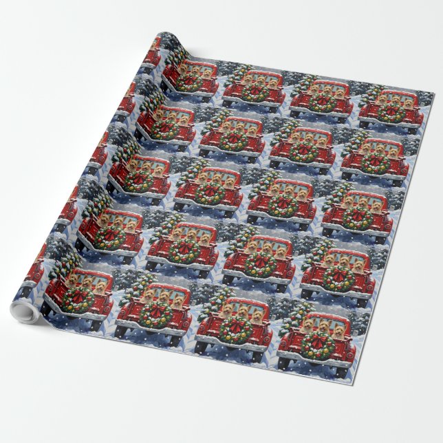 Papel De Presente Cairn Terrier Christmas Red Truck Holiday (Desenrolado)