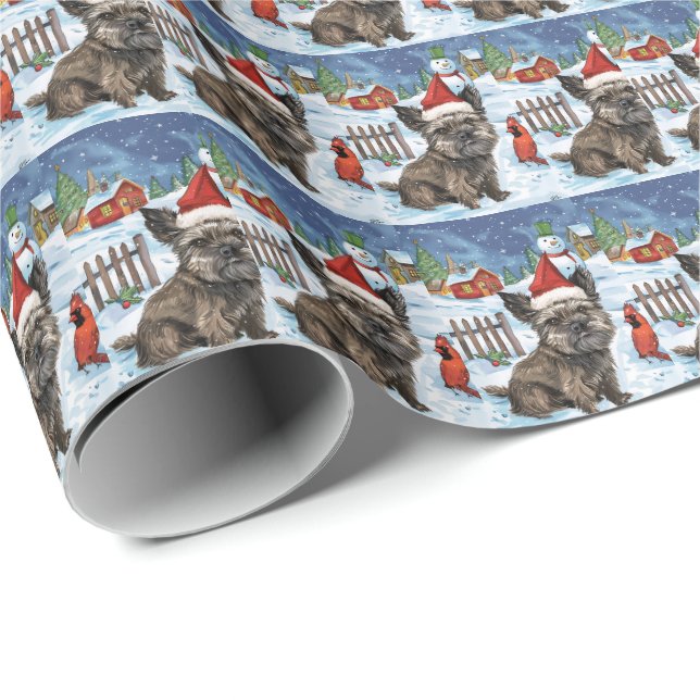Papel De Presente Cairn Terrier Dog Winter Wonderland Natal Joy (Ponta do rolo)