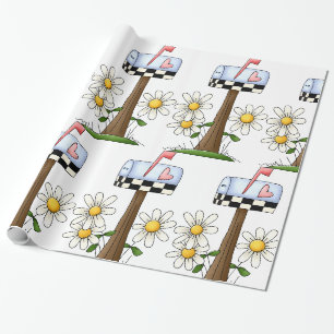 Papel De Presente Caixa de Correio com Margaridas e Bandeira de Cora