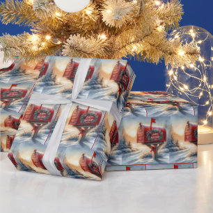 Papel De Presente Caixa De Correio Vermelha De Natal Na Neve