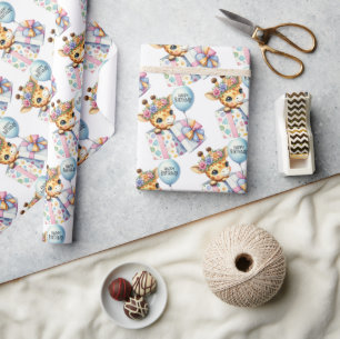 Papel De Presente Caixa de presentes com girafa bebê surpresa feliz