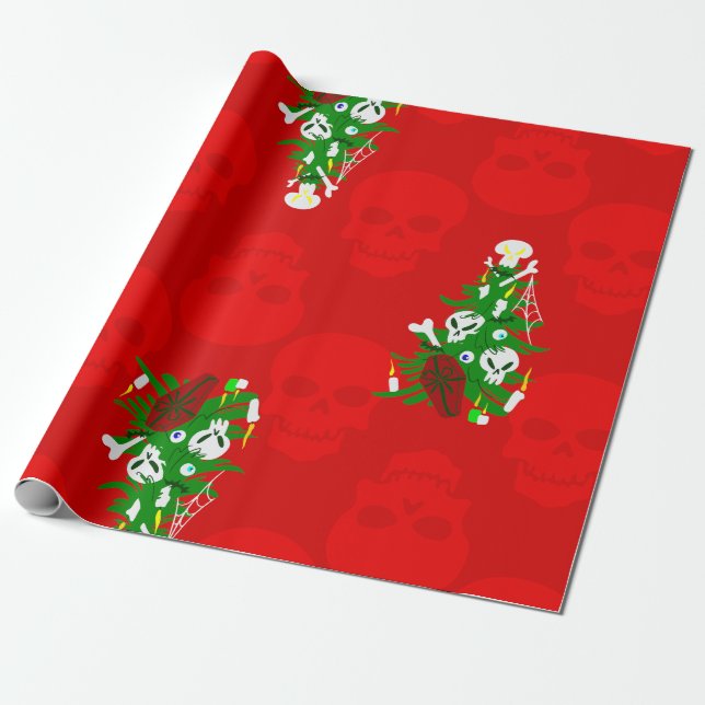 Papel De Presente caixão de crânio de árvore de natal feio (Desenrolado)