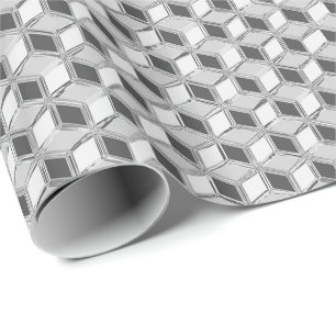 Papel De Presente Caixas 3d cromo - cinzas prateadas